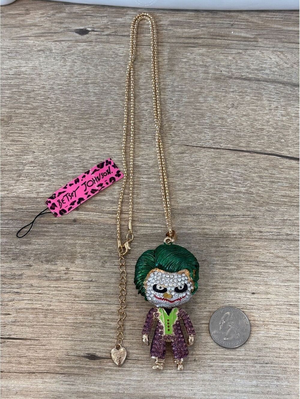 Betsey Johnson Joker Rhinestone Pendant Necklace - Picture 4 of 7